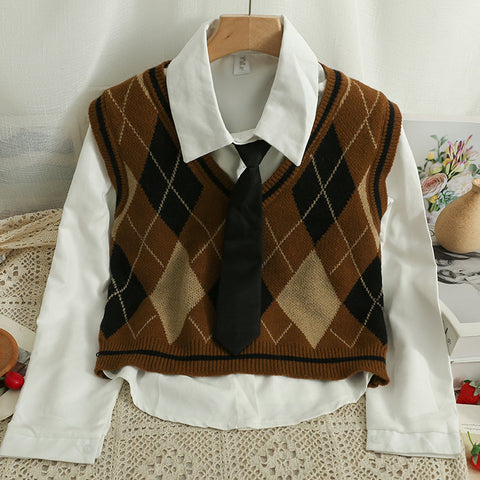 Spiced Argyle Plaid Vest Set