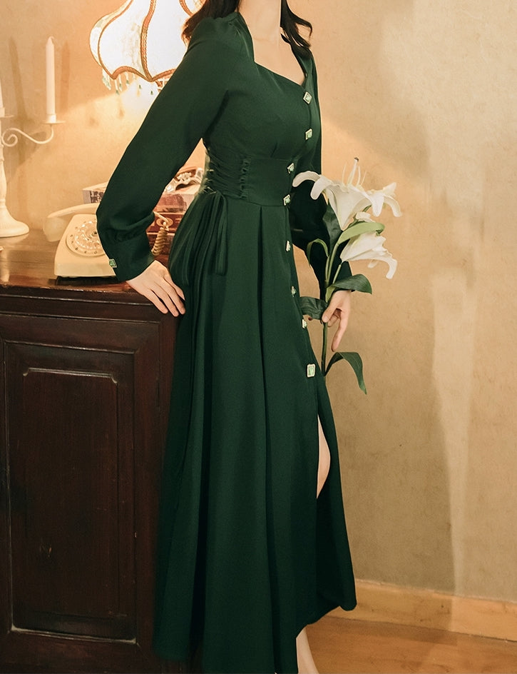 Emerald Button Midi Dress