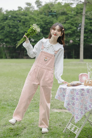 Flower Bouquet Embroidered Overalls