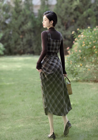 Mint Mocha Kariertes zweiteiliges Midi-Set