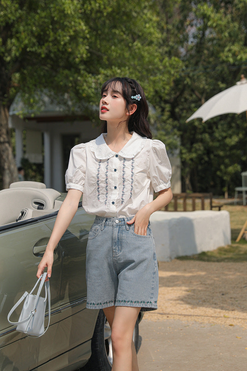 Flower Vines Embroidered Blouse