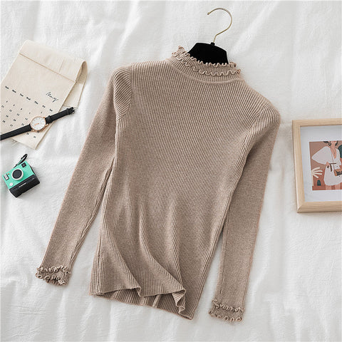 Basic Frilly Mock Neck Sweater