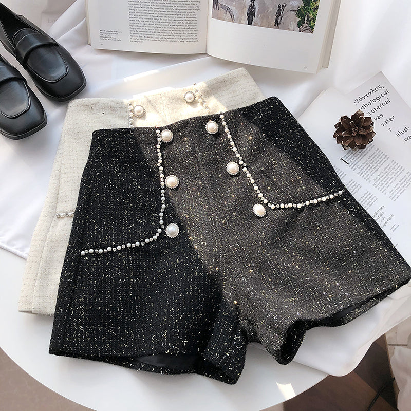 Pearl Trim Tweed Shorts