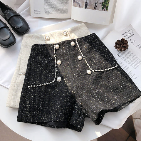 Pearl Trim Tweed Shorts
