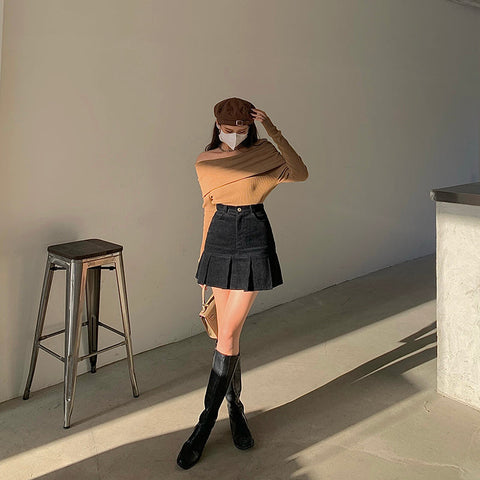 Corduroy Mermaid Pleated Skirt