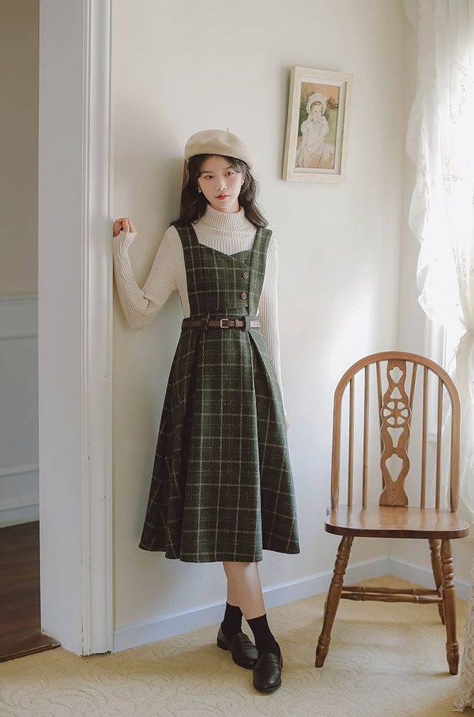 Vestido midi con pechera a cuadros