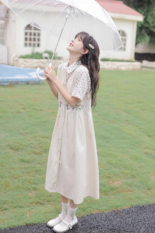 Wild Garden Button Pinafore Dress