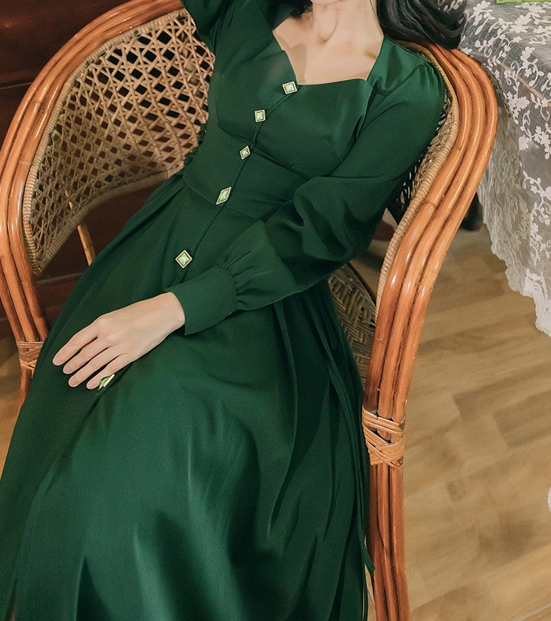 Emerald Button Midi Dress