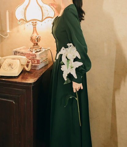 Emerald Button Midi Dress