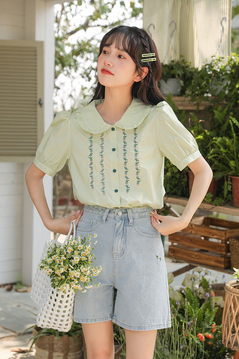 Flower Vines Embroidered Blouse