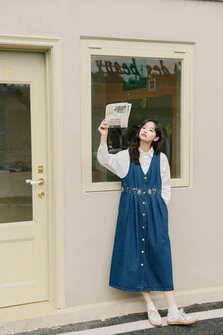 Wild Garden Button Pinafore Dress