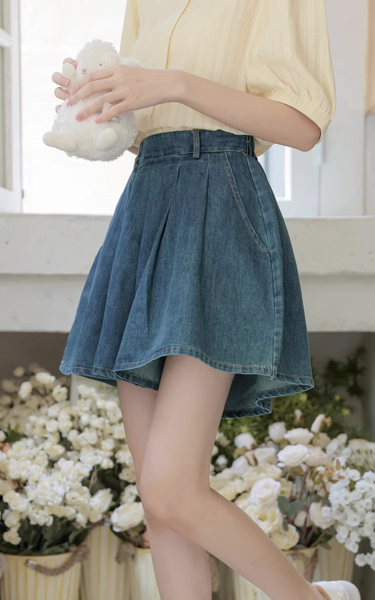 Flared Denim Shorts