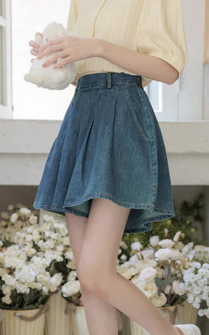 Flared Denim Shorts