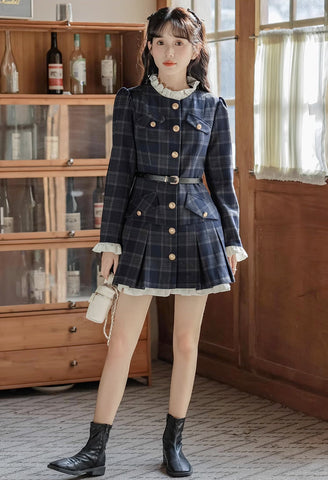 Academia Plaid Button Mini Dress