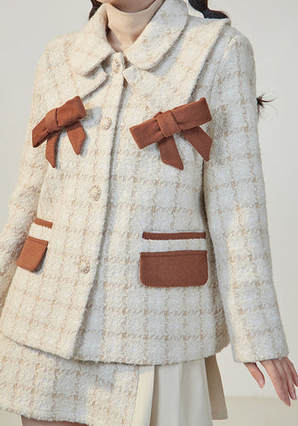 Chaqueta/falda de tweed a cuadros color café con leche