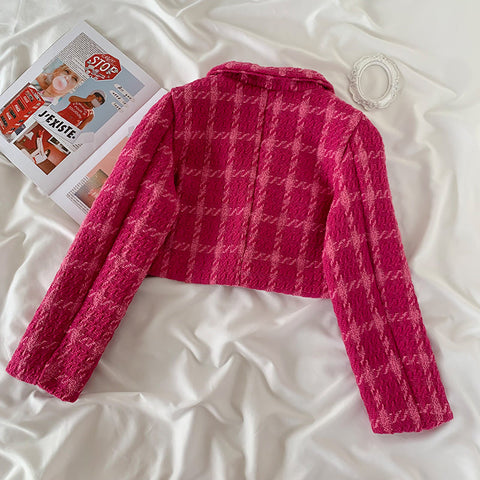 Tweed-Blazer-Rock-Set mit Karomuster