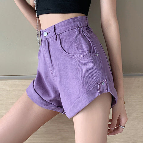 Shorts vaqueros con dobladillo jugoso