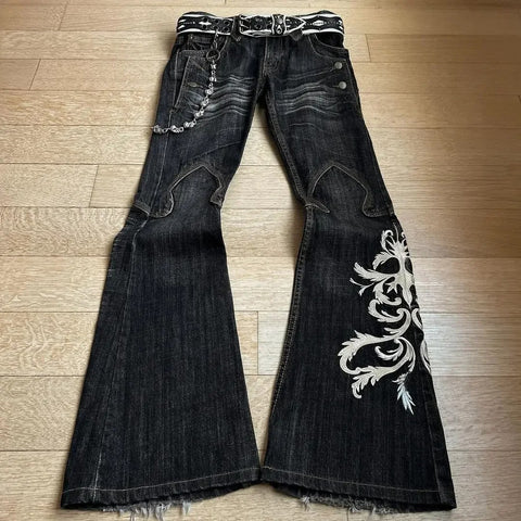 High Waist Vintage Butterfly Embroidered Pattern Jeans Pants