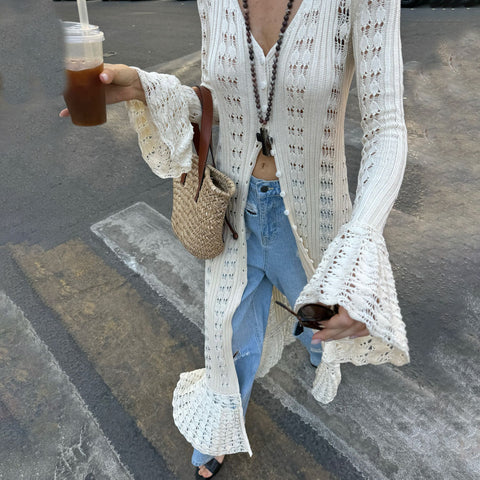Knitted Cardigan With Openwork Crochet