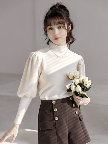 Puff Sleeve High Neck Sweater