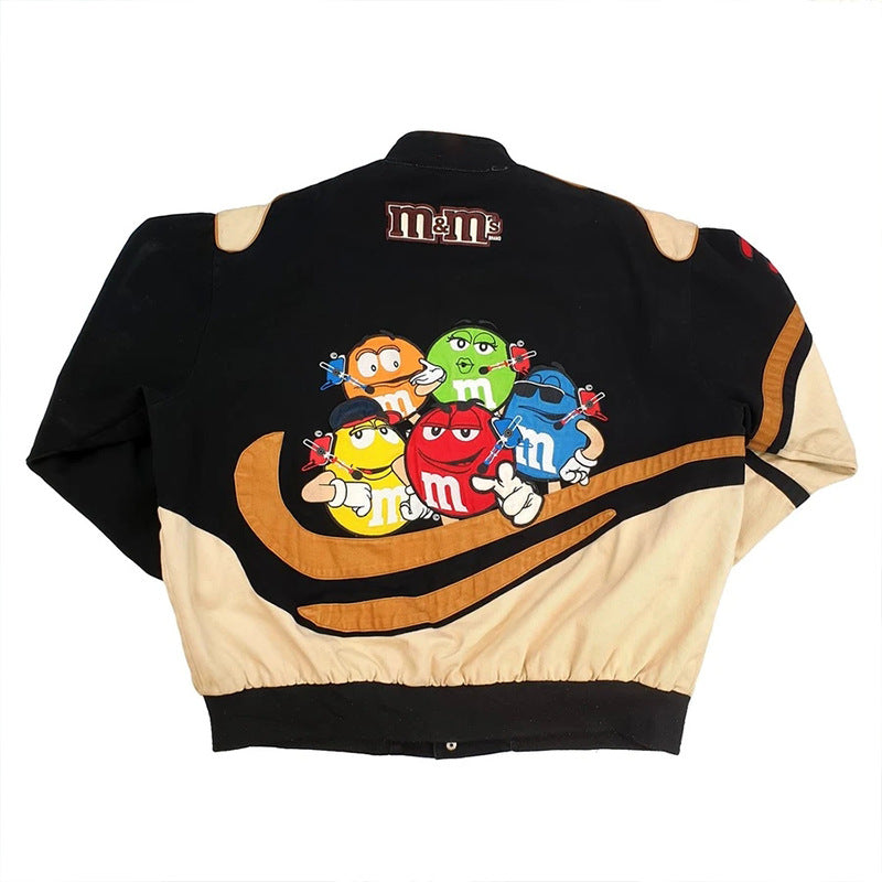 Motorcycle style color block print casual jacket