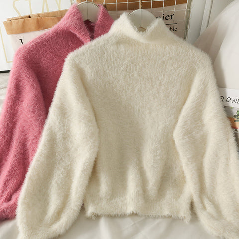 Fuzzy High Neck Sweater