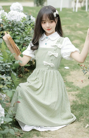 Zweiteiliges Kleid mit Gingham-Schleifen