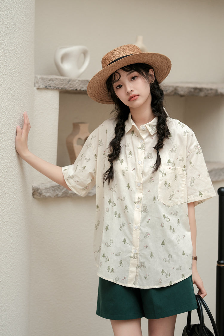 Boyfriend Forest Bunny Button Up Shirt