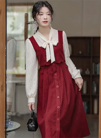 Scallop Button Up Twofer Dress