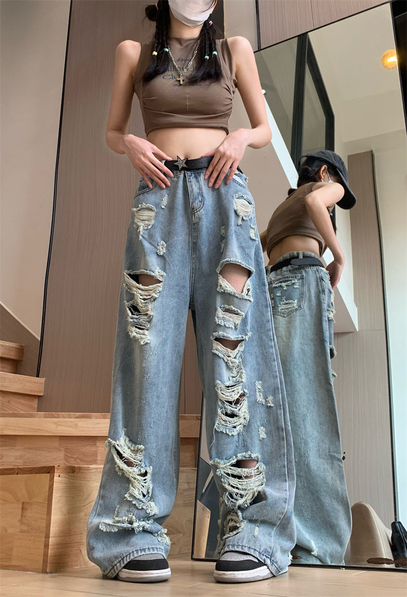 Frayed Detail High Waist Ripped Jeans