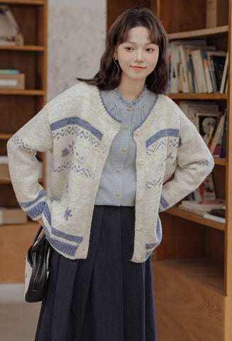 Strickjacke mit Fair-Isle-Muster und Blumenstickerei