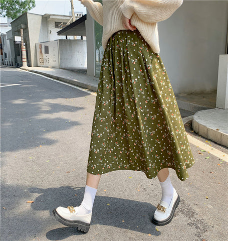 Raining Flowers Corduroy Midi Skirt