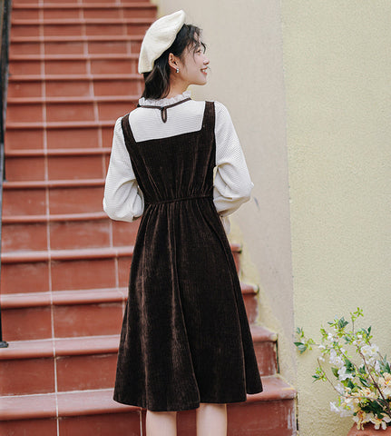 Frilly High Neck Corduroy Sweater Dress