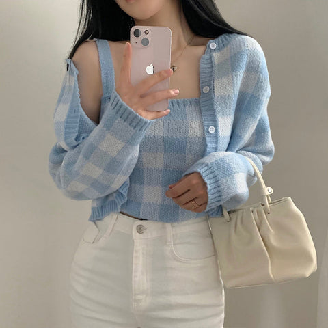 Gingham Cropped Cardi & Cami Set