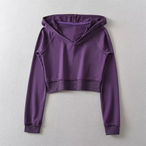 V Neck Y2K Cropped Hoodie