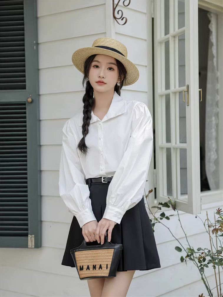 Basic Long Puff Sleeve Blouse