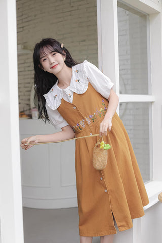 Wild Garden Button Pinafore Dress