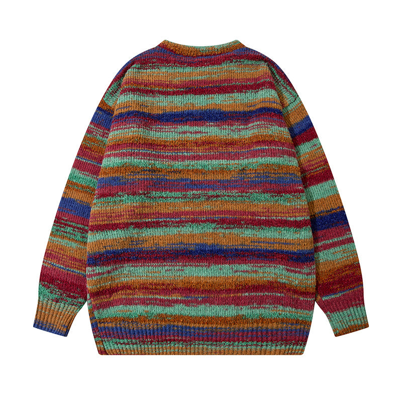 Vintage Color Block Striped Knit Sweater