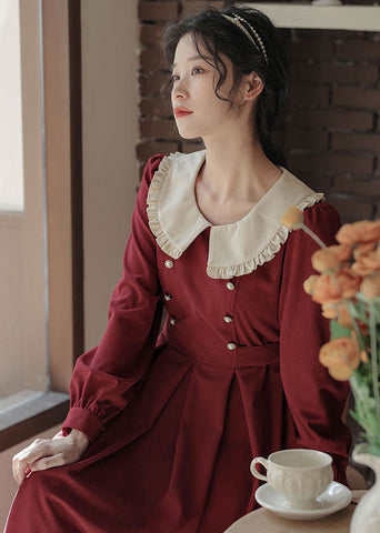 Corduroy Suede Peter Pan Midi Dress