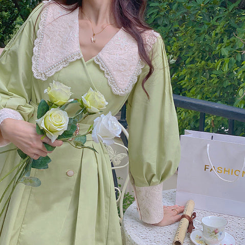 Matcha Peter Pan Pleated Dress