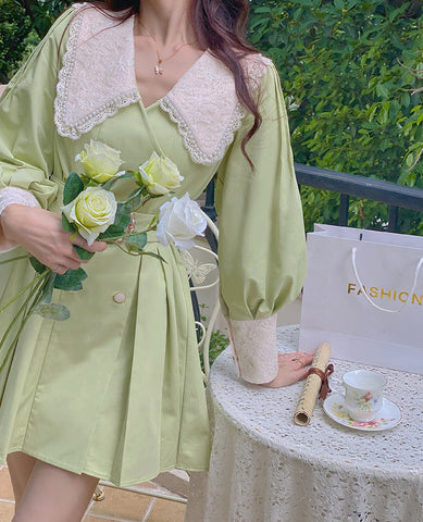 Matcha Peter Pan Pleated Dress