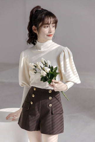 Puff Sleeve High Neck Sweater