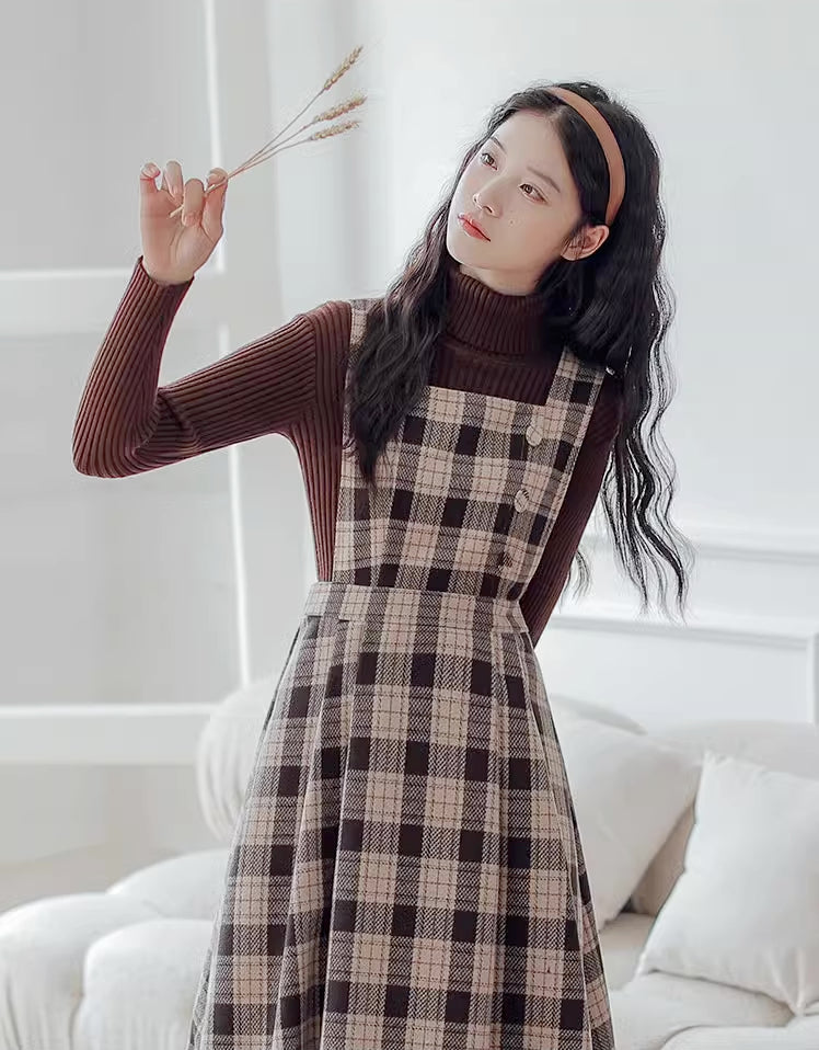 Academia Plaid Pinafore Dress