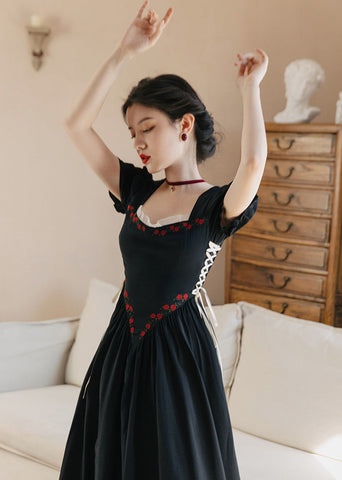 Onyx Rose Lace Up Dress
