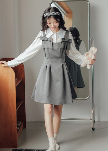 Little Bow Mini Pinafore Dress Set