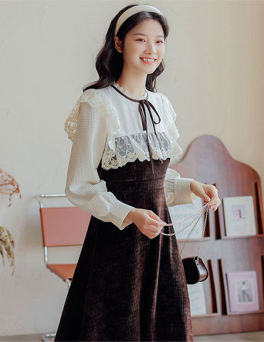 Square Lace High Neck Sweater Dress