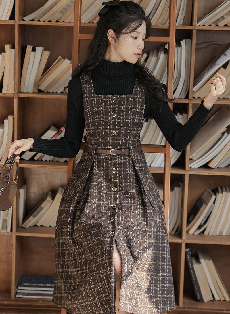 Vestido estilo pichi a cuadros con botones
