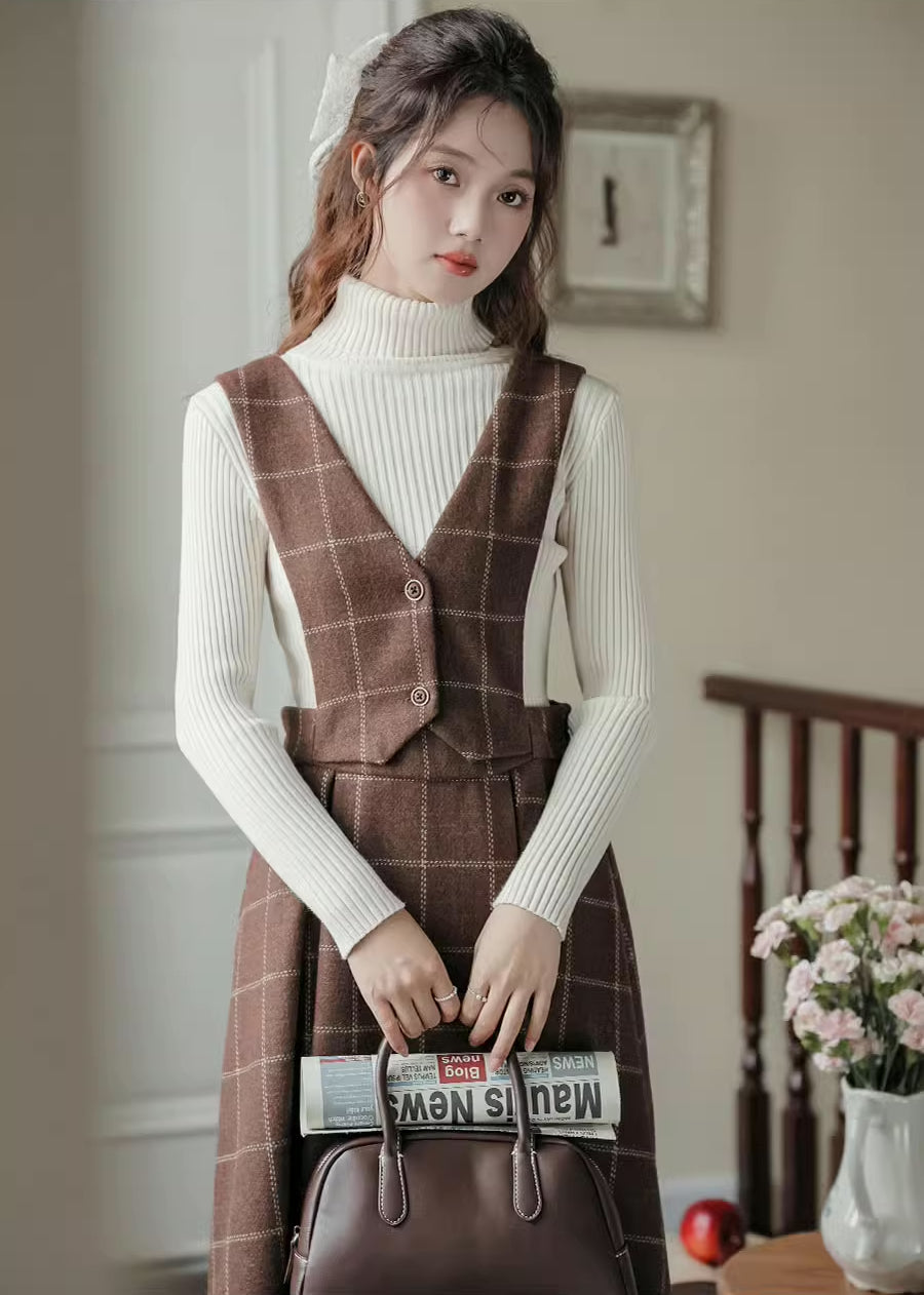 Vestido tipo pichi con chaleco a cuadros