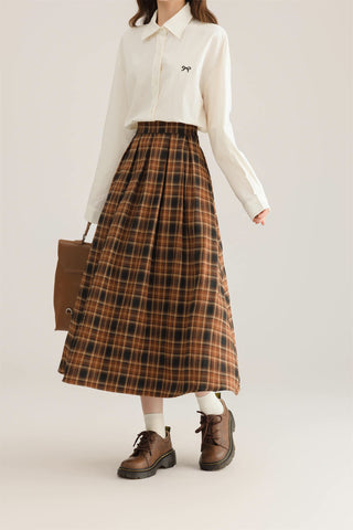 Autumnal Plaid Midi Skirt