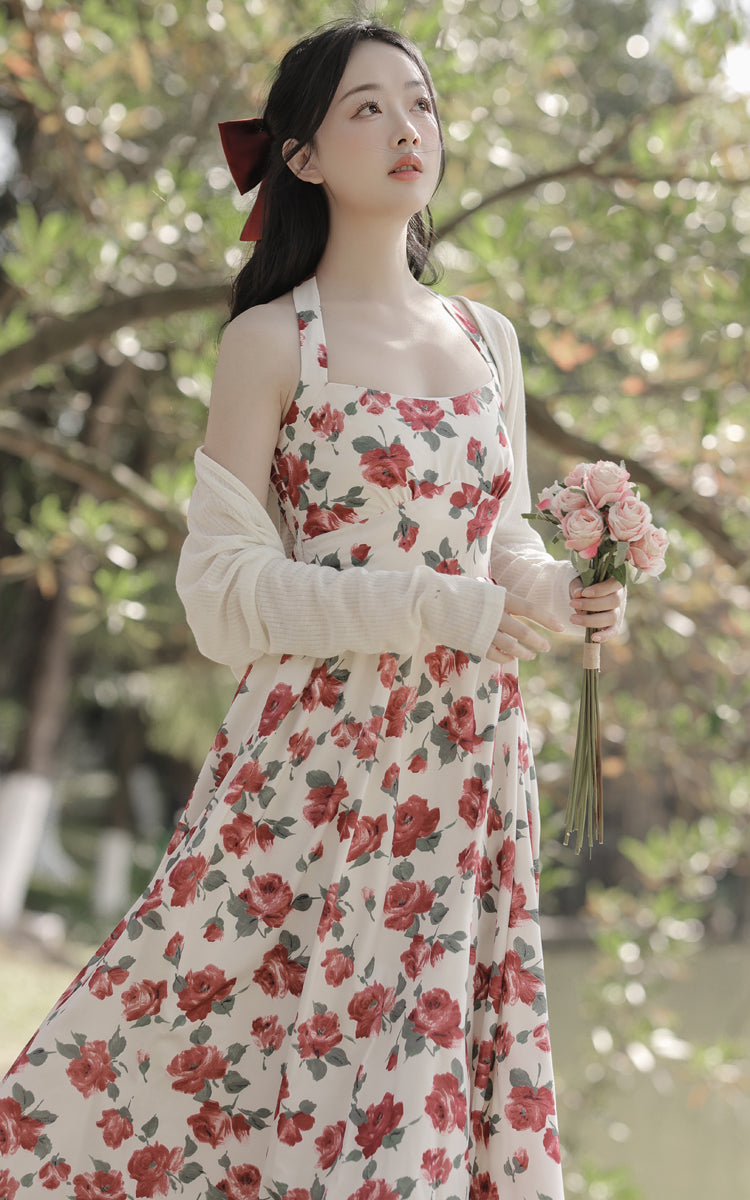 Retro Rose Midi Dress